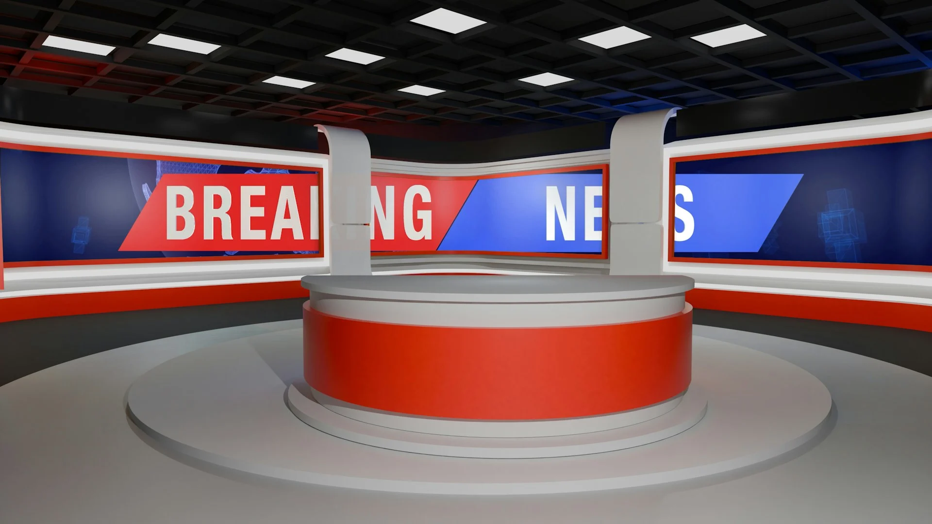 Breaking news studio set ready for broadcast